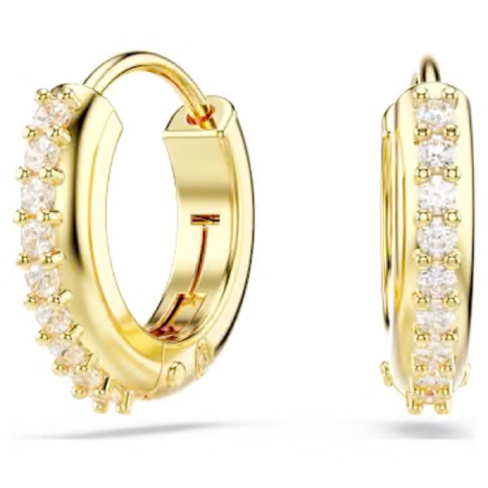 Swarovski Matrix Huggies Hoop Earrings Yellow Gold Tone & White Diamond Zirconia